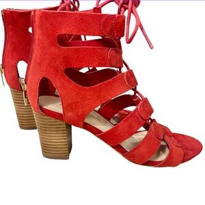 Marc Fisher Paradox Red Suede Gladiator Lace Up Heeled Sandals Size 6